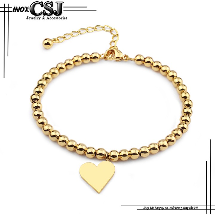 Lắc tay bi tròn gắn trái tim xinh xắn