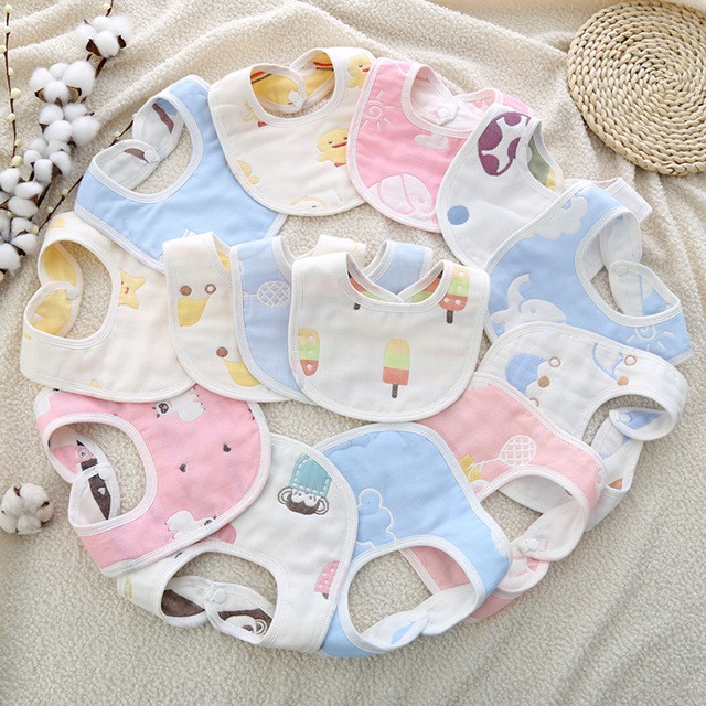 Yếm ăn dặm, yếm chữ U chất cotton 2 mặt in hình cho bé