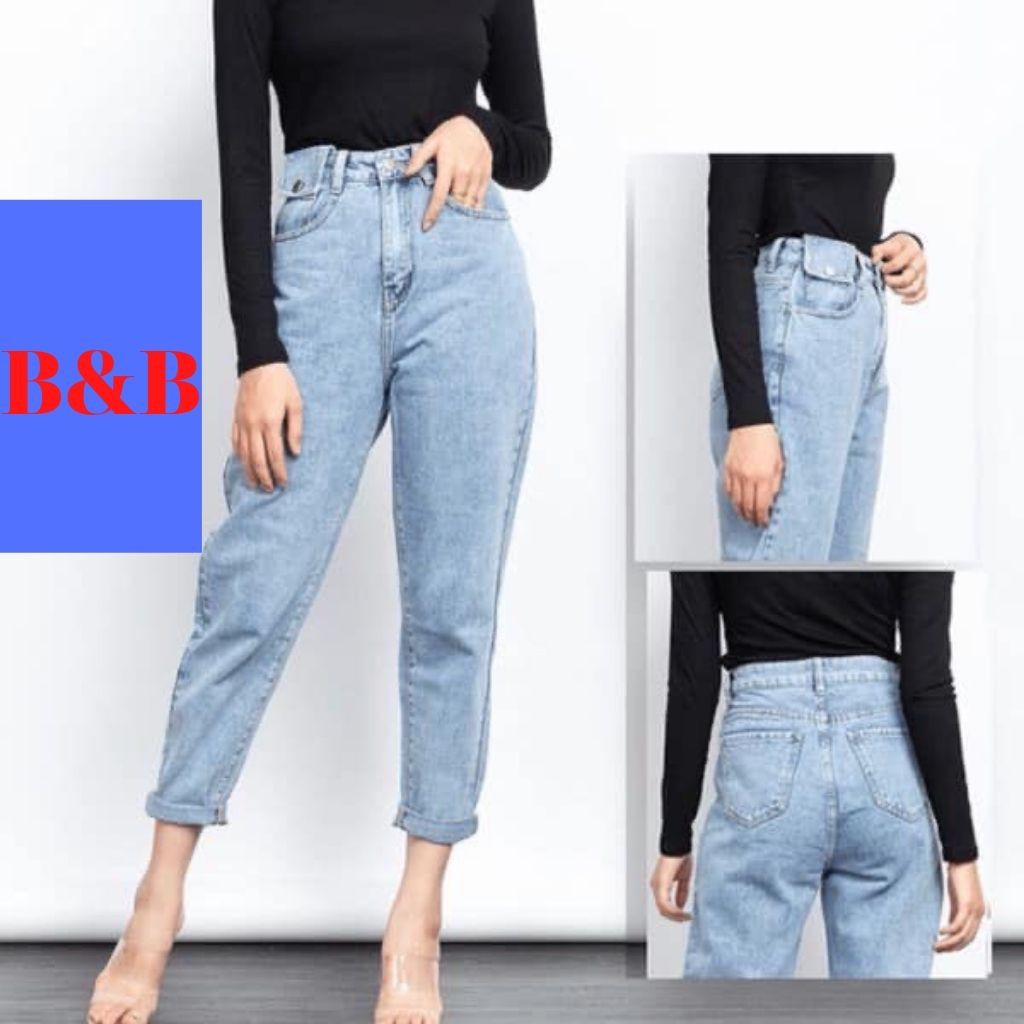 Quần Jeans Nữ Dáng Baggy Cạp Cao Túi Nắp Chất Vải Bò Dày Dặn Màu Xám Phong Cách Hàn Quốc