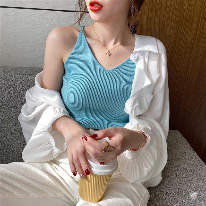 Knitted sling white camisole cro