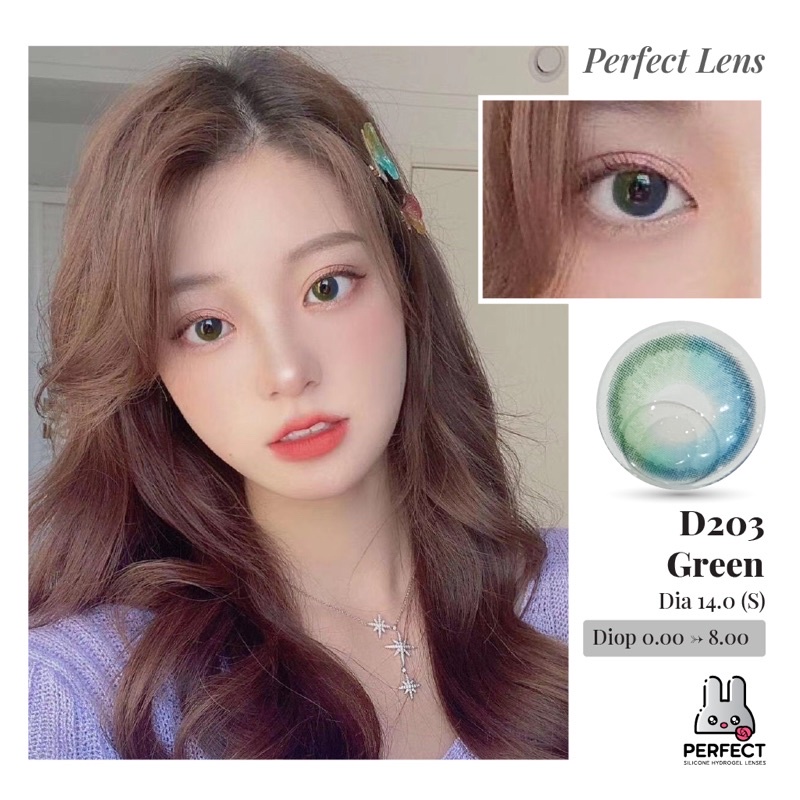 Lens Mắt , Kính Áp Tròng D203 BLUE GREEN Độ Cận và Không Độ , DIA 14.0 , Cho Mắt Nhạy Cảm Giá Sale