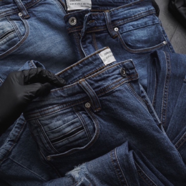 Quần jean nam cao cấp ZR ống ôm slimfitxanh rách- quần bò co giãn