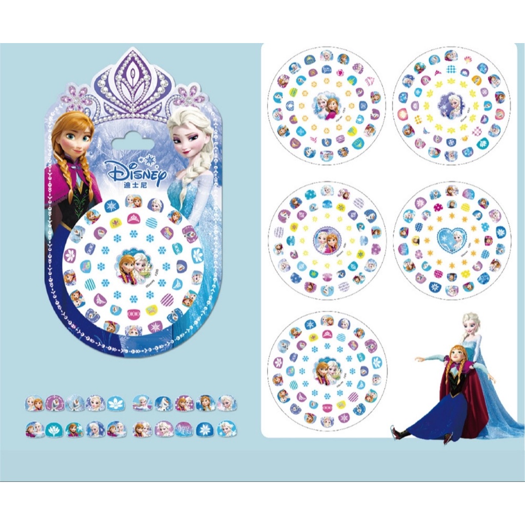 Sét 47 miếng dán móng tay Elsa, Shopia, Công chúa (có chi tiết phát quang) cho bé