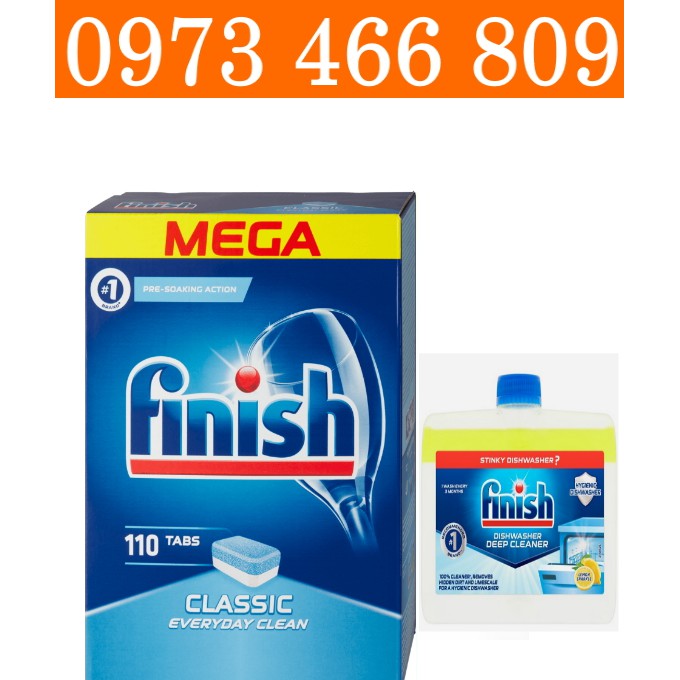 Combo Viên rửa bát Finish 110V + Nước vệ sinh máy rửa bát Finish 250ml