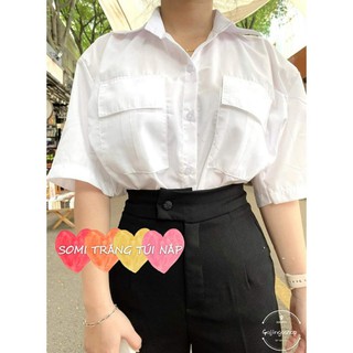 ÁO SƠMI TRẮNG HAI TÚI DƯỚI 60 KG,  ÁO SOMI TÚI NẮP HÌNH THẬT