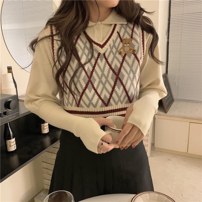 VVvn Áo lenKhông Tay Cổ Chữ V Phong Cá ch retro