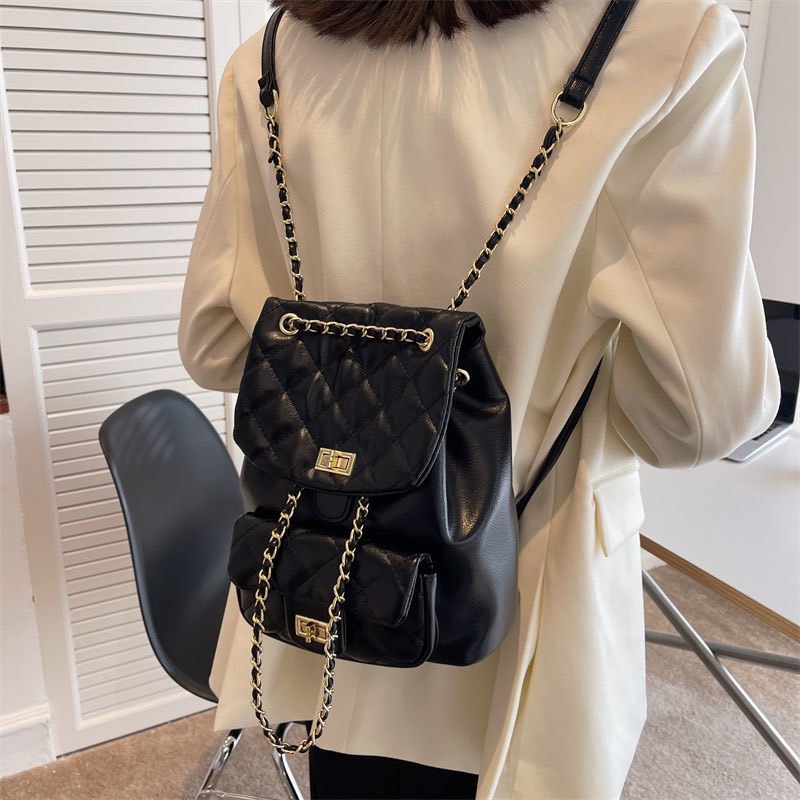 Balo nắp gập dập trám dây xích da pu phong cách ulzzang Hàn Quốc