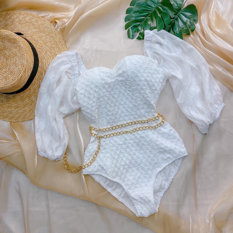 Bikini Liền Trắng Tay Bồng Xịn Sò