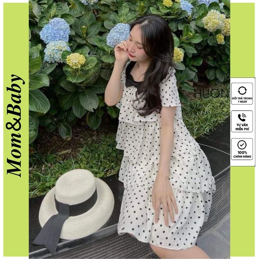 Váy bầu ngắn tay thời trang thiết kế tầng vải voan hai lớp mềm mát xinh xắn đi chơi dự tiệc M524 Mom and Baby