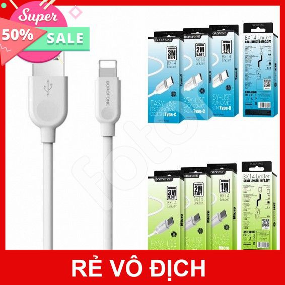 [XK][FREESHIP] CÁP SẠC BOROFONE BX14 DÀI 2m (MICRO-USB, TYPE-C, IPHONE) [HCM]