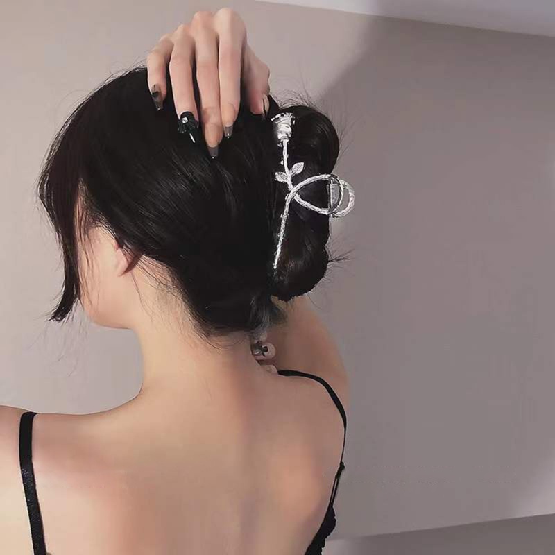 Kẹp Tóc Càng Cua Lớn Bằng Hợp Kim Họa Tiết Hoa Hồng