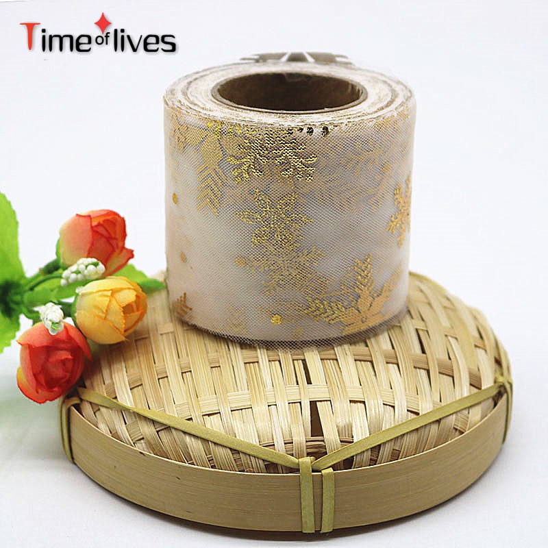 Cuộn Dây Ruy Băng Lưới 6cm 25 Yard Họa Tiết Bông Tuyết Lấp Lánh Làm Đồ Thủ Công Diy