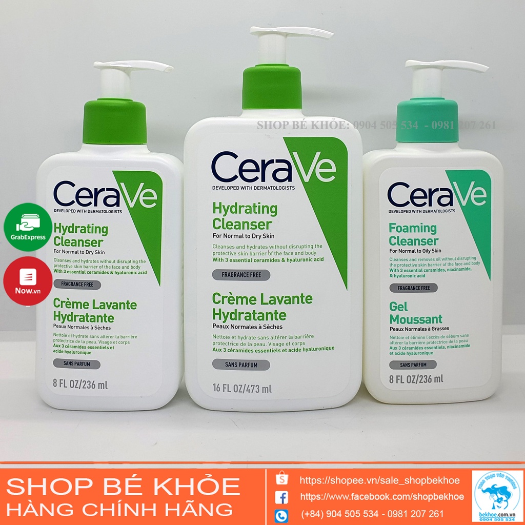 Sữa rửa mặt Cerave Dịu nhẹ - Da dầu Foaming  Cleanser Cerave và da khô Hydrating Cleanser