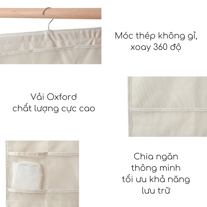 Túi treo đồ lót 2 mặt tiện ích sử dụng chất liệu vải Oxford, tiết kiệm không gian tủ quần áo với các ngăn lưu trữ