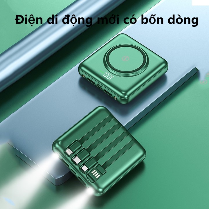 Pin dự phòng di động 10000mAh mới năm 2022, sạc không dây tích hợp và 4 cổng sạc (usb, type-c, mrico, iphone)