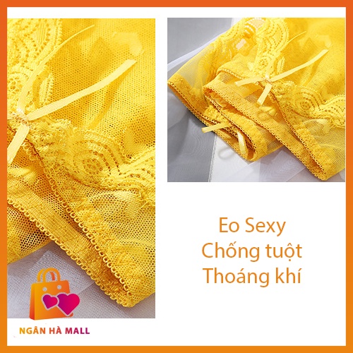 Quần lót ren lưới cao cấp đính nơ 2 bên thêu trái tim nhỏ dễ thương, đáy quần 100% cotton