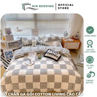 Bộ chăn ga gối cotton 100% hin bedding, chăn ga gối cotton living cao cấp mềm mịn, drap giường đủ kích thước