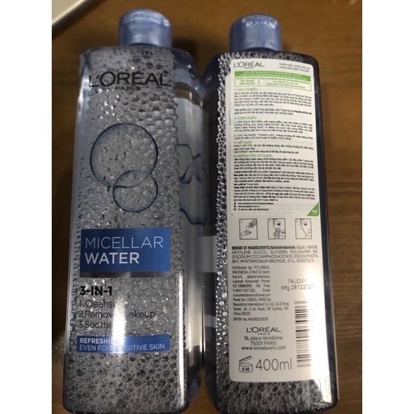 Nước tẩy trang cho da dầu và hỗn hợp xanh nhạt loreal 400ml