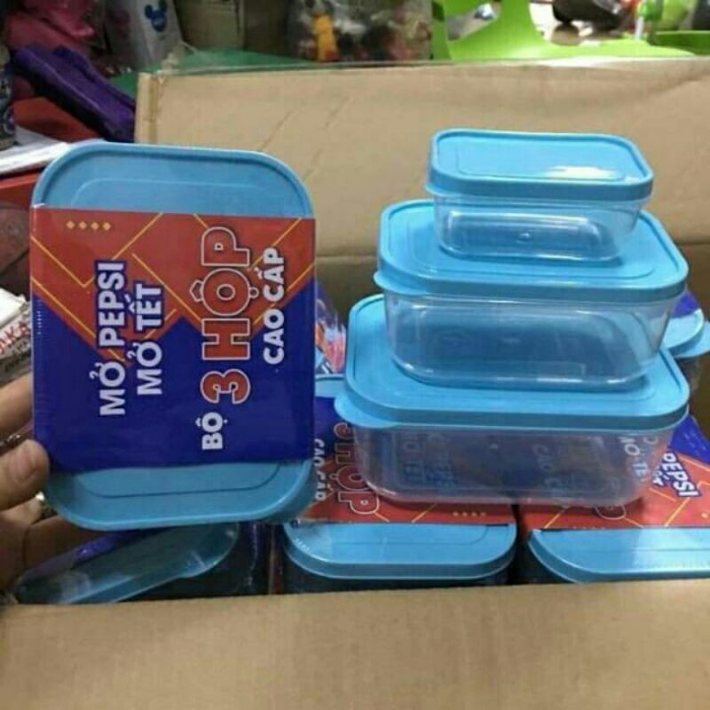 BỘ 3 HỘP NHỰA ĐỰNG THỨC ĂN HÀNG KHUYẾN MÃI TỪ PEPSI