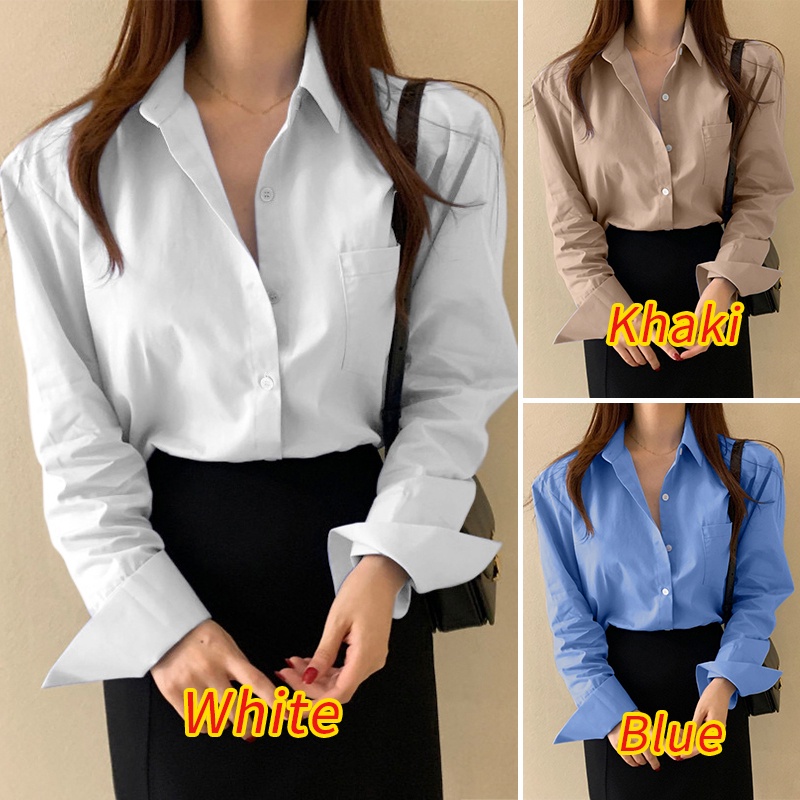 Zanzea Áo Sơ Mi Nữ Dài Tay Cổ Bẻ Thời Trang Đường Phố Hàn Quốc