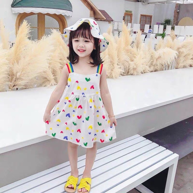 Set váy bé gái kèm mũ vải cho bé gái váy dễ thương