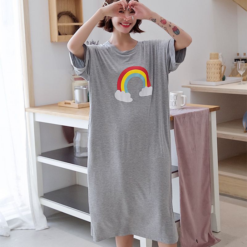 Đầm ngủ nữ tay ngắn in hình hoạt hình dễ thương