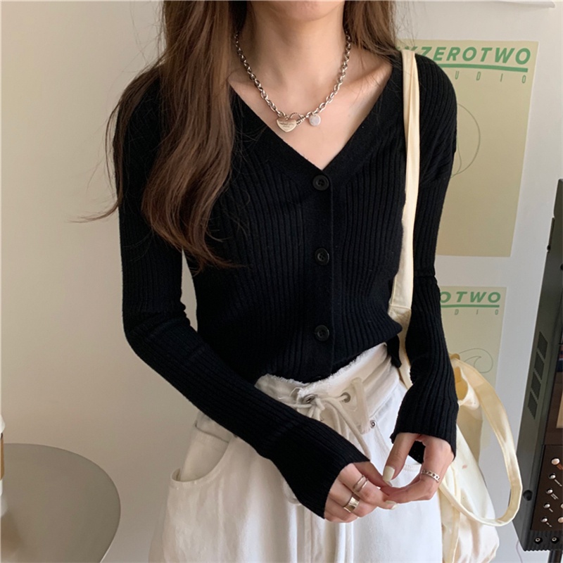 Áo Len Cổ Chữ V Mềm Mại Phong Cách Hàn Quốc Cho Nữ