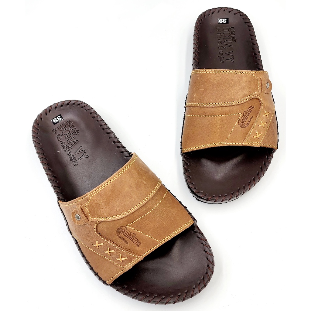 Dép Quai Ngang Da Bò 100% Thiết Kế Trẻ Trung - Đế Lõm Chắc Chắn Bao Mọi Địa Hình CS3X