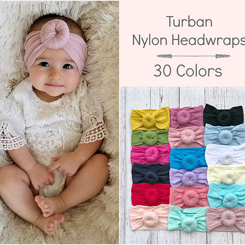 Băng đô Turban nylon đàn hồi nhiều màu sắc thời trang xinh xắn cho bé sơ sinh