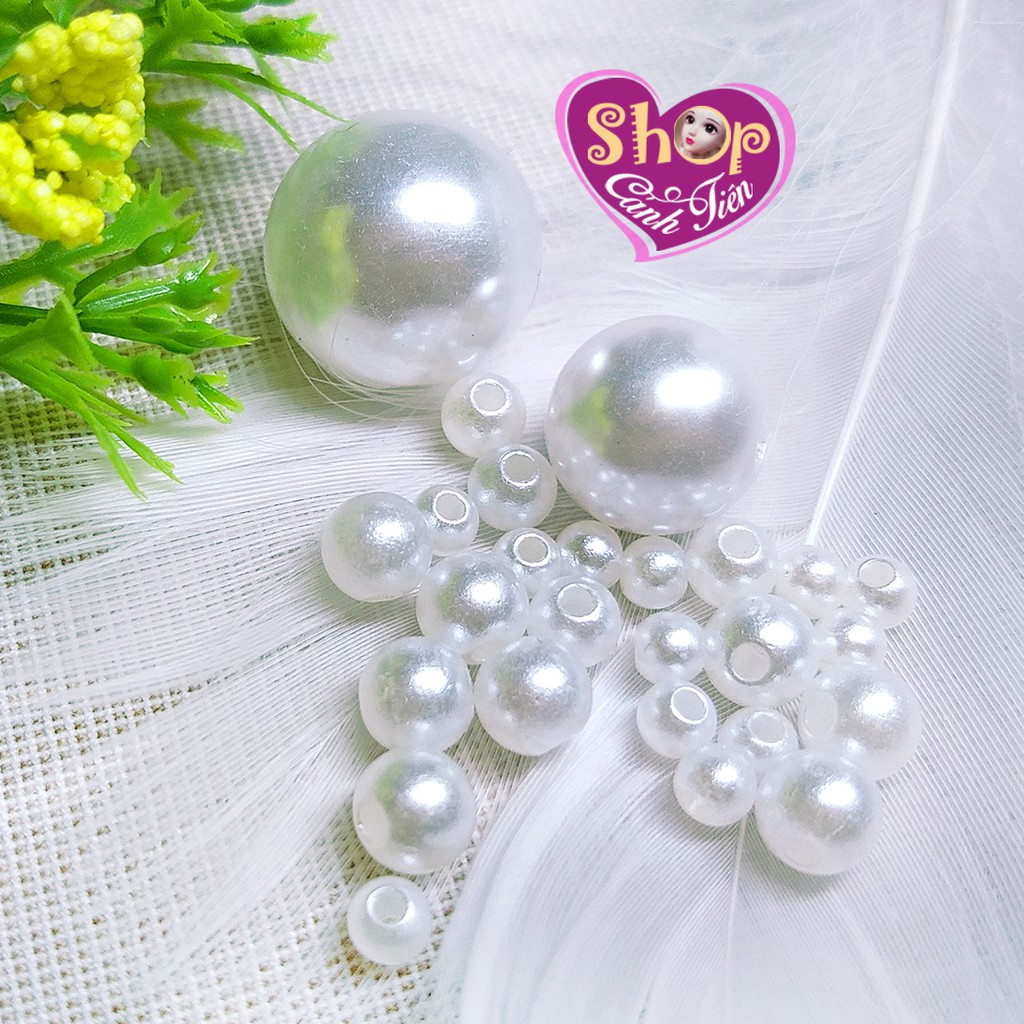 100G Hạt Giả Trai Cao Cấp Loại Đẹp Đủ Size Trắng Ngà, Trắng Sáng Có Lỗ Làm Trang Trí Thủ Công