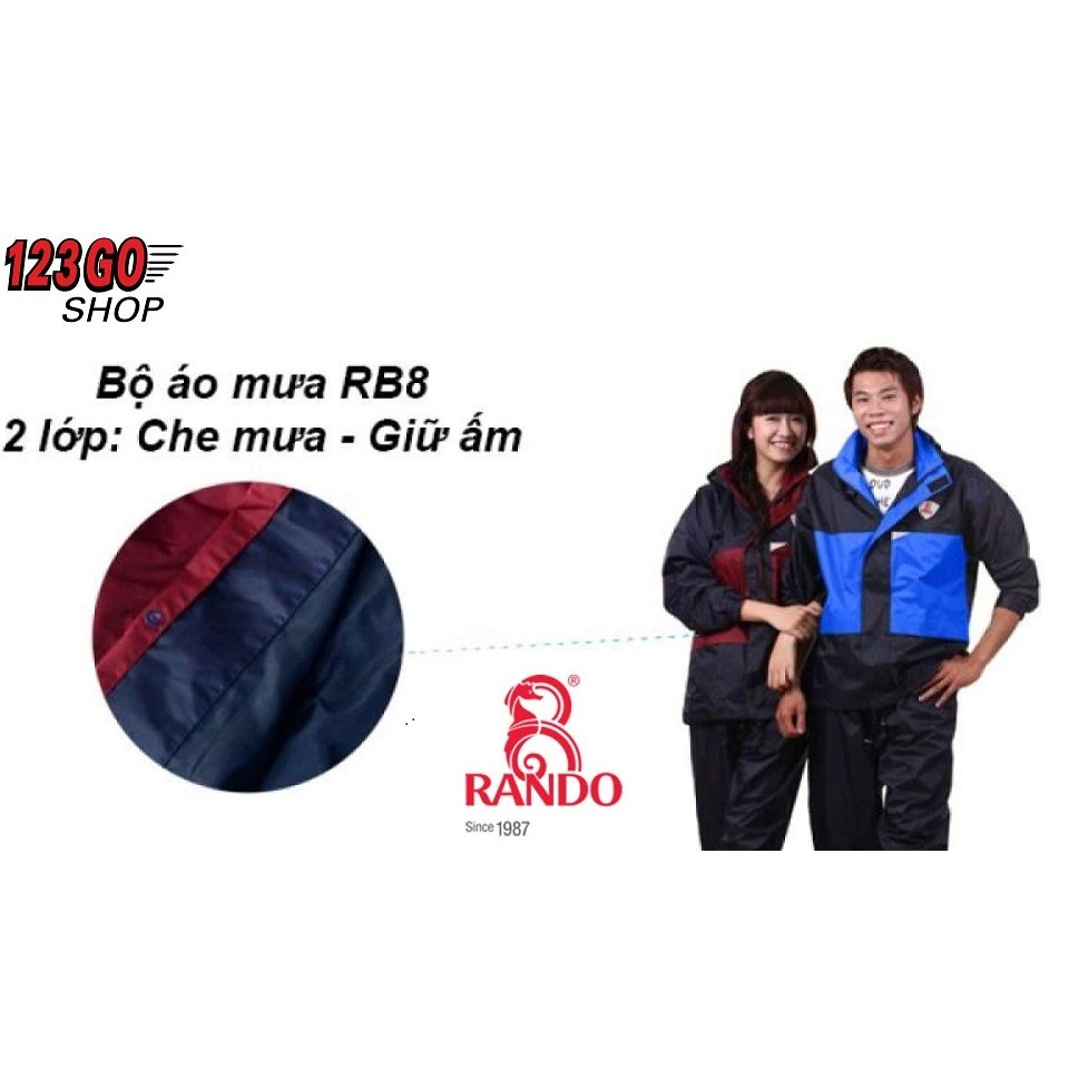 [ CAO CẤP] Áo mưa bộ 2 công dụng Rando RB8 ASNM-88, chất liệu Nylon/PVC cao cấp, nhẹ nhàng, ấm áp, tiện dụng- 123GO SHOP