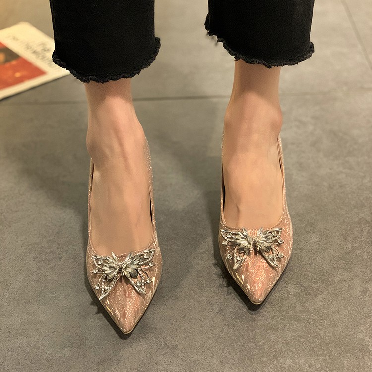 🌸Hàng Oder🌸 Giày Cao Gót  Đính Bướm Đá Lấp Lánh Công Chúa 8 Phân 🌸Sang Chảnh Dễ Thương