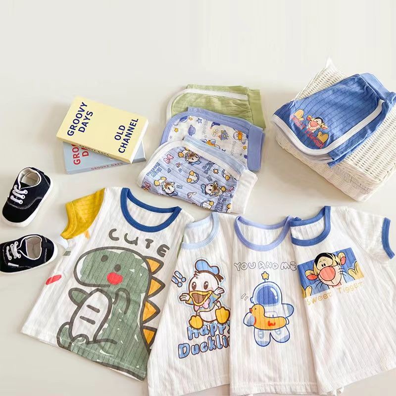 Set Áo Thun Tay Ngắn + Quần Short Họa Tiết Hoạt Hình Đáng Yêu Thời Trang Hè 2023 Cho Bé Trai