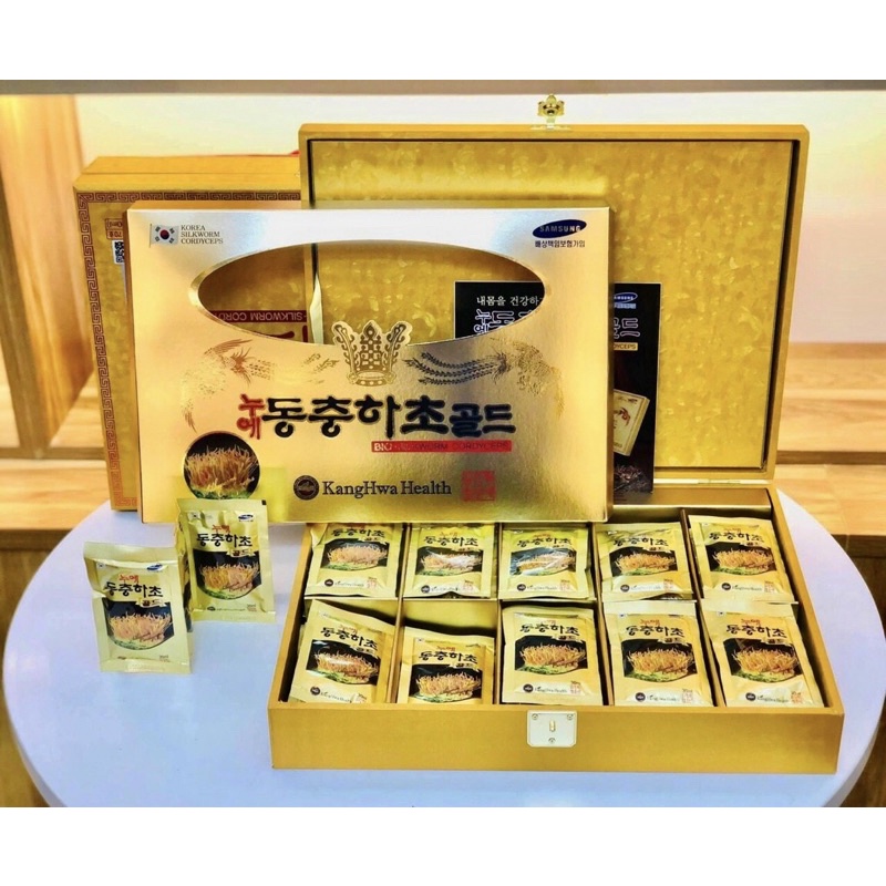 Đông Trùng Hạ Thảo Hộp Gỗ Vàng KANGHWA Hàn Quốc, Hộp 60 Gói *30ml (2300)