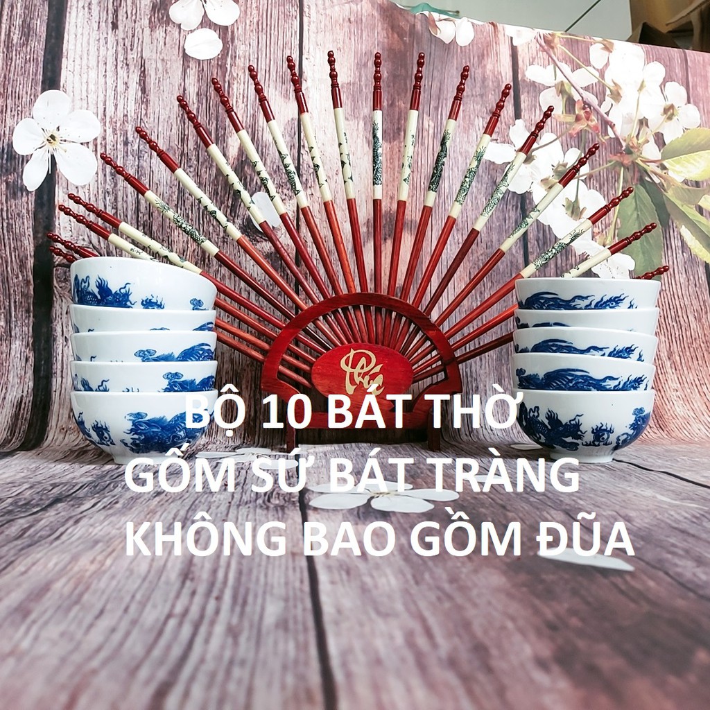 Bộ 10 bát cơm cúng men lam Bát Tràng không kèm giá đũa