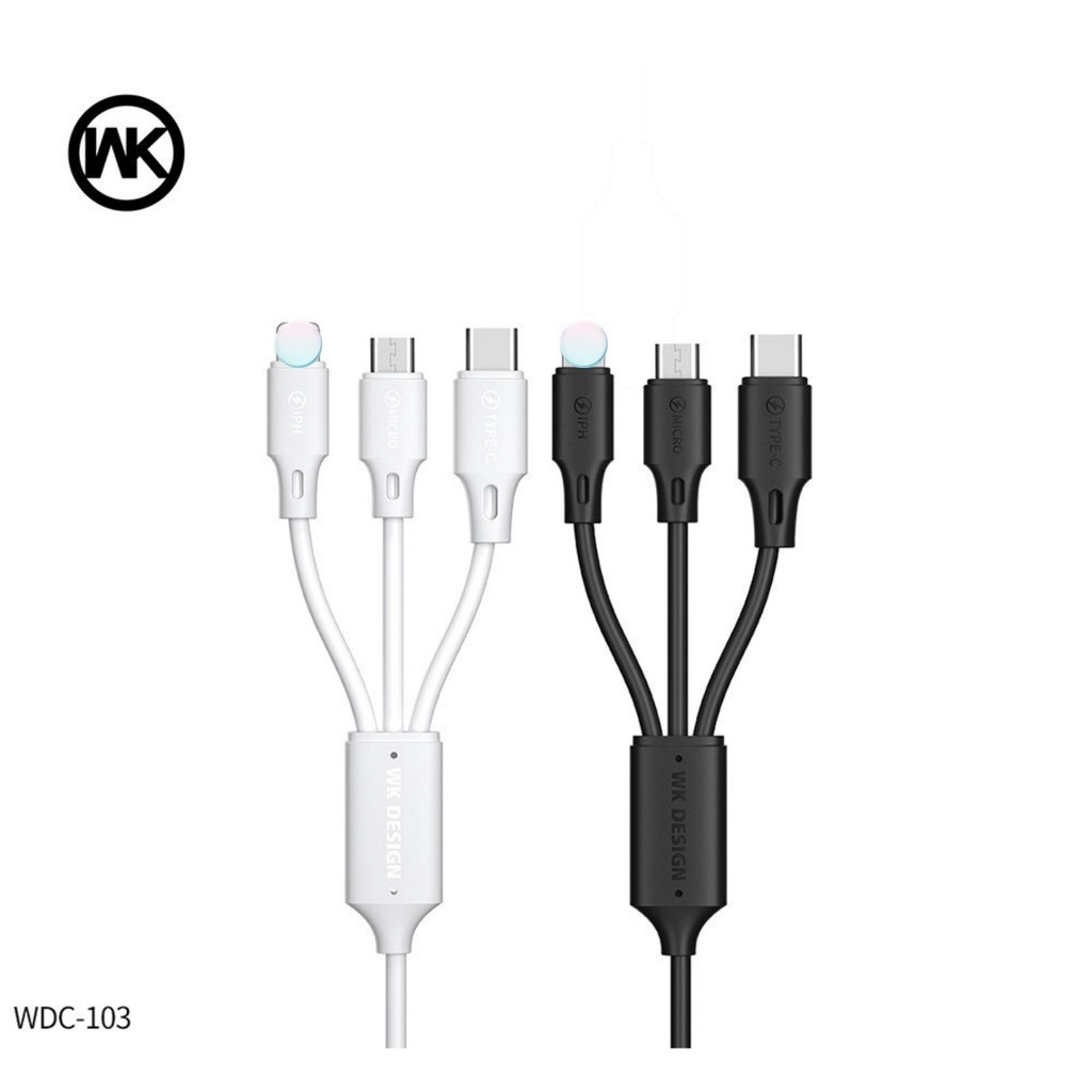 Cáp sạc 3 đầu WK WDC-103 3A USB micro type C Cho tablet táo Pin Dự Phòng Tai nghe Bluetooth Tai nghe ko dây táo I12