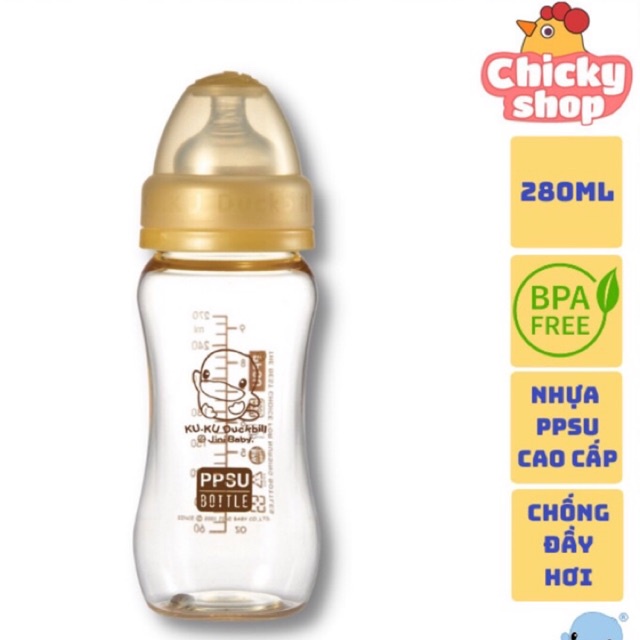 Bình sữa cổ rộng PPSU 280ml KU.KU Duckbill KU5834