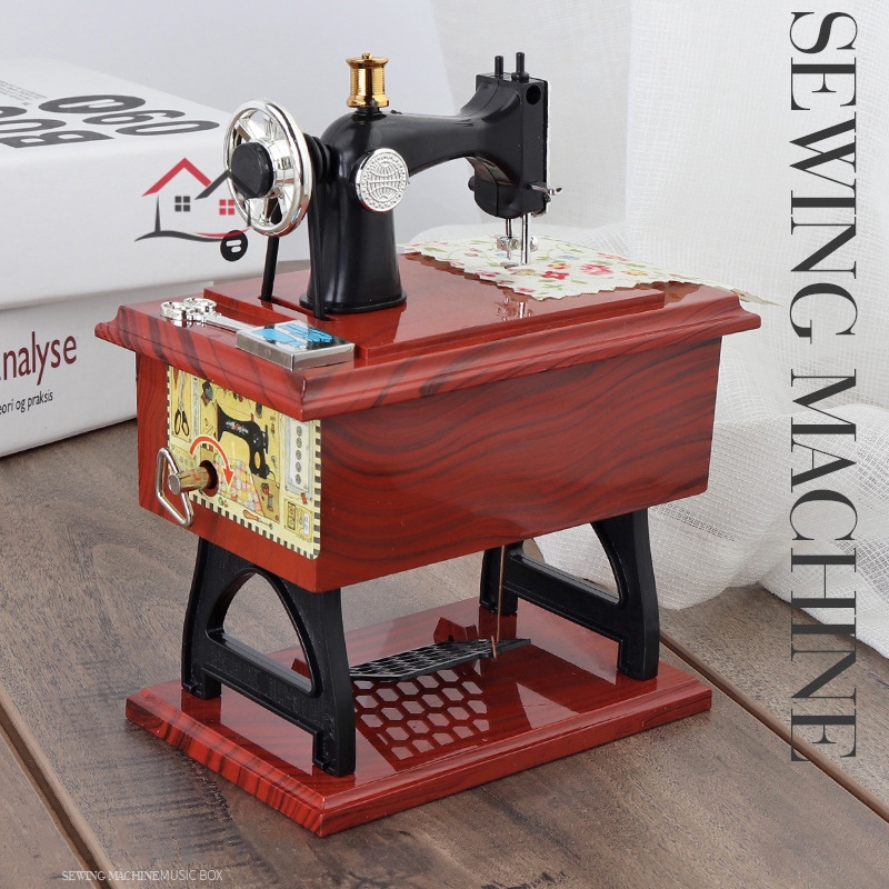 HYP Cute Mini Sewing Machine Music Box Retro Gift Table Home Decor @VN