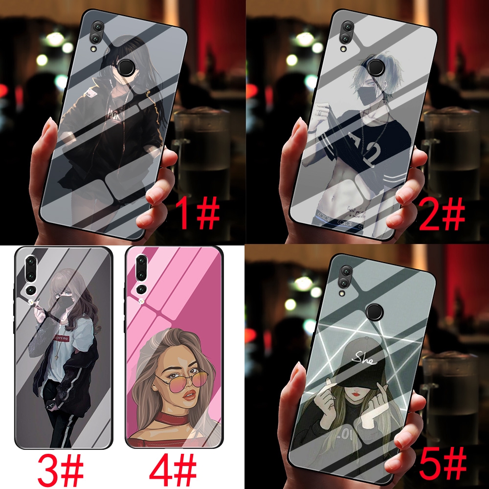 81S Korean fashion girl Huawei Honor 7A 8X 9 10 Y6 Y9 P Smart Prime Pro Lite 2018 2019 Tempered Glass Case