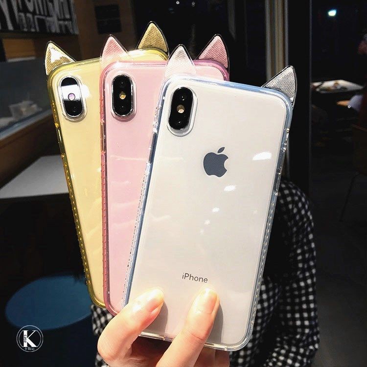 ✘Cute cat ear ShanZuan apple xs Max following iPhone7plus / 8/6 s transparent soft set of xr female