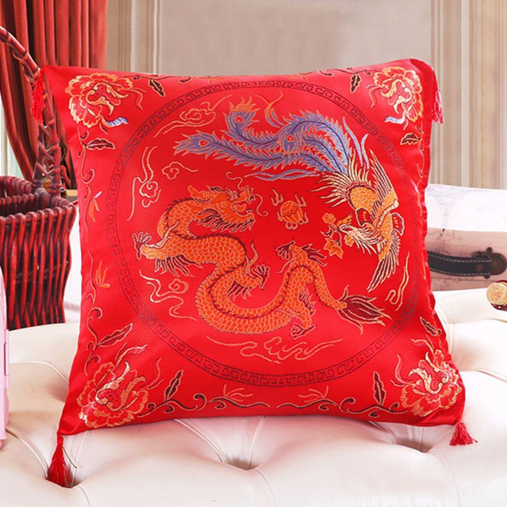 Vỏ Gối Hình Vuông Màu Đỏ Thêu Họa Tiết Độc Đáo Trang Trí Nhà Cửa / Văn Phòng / Tiệc Cưới