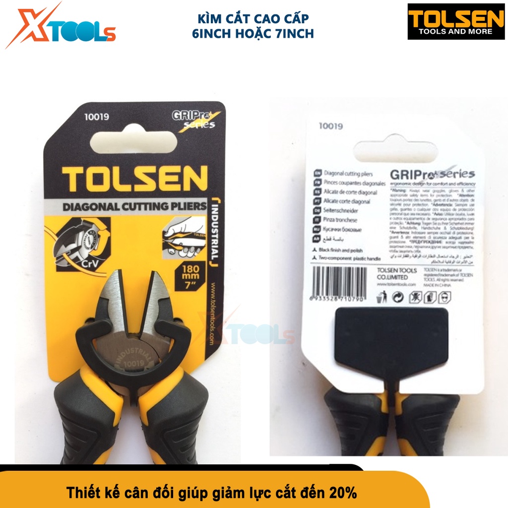 Kìm cắt công nghiệp cao cấp TOLSEN 6&quot; 7&quot; kềm thép Cr-V chống rỉ sét, thiết kế cân đối trợ lực 20% [CHÍNH HÃNG][XTOOLS]