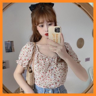 Áo sơ mi nữ họa tiết hoa cổ chun
