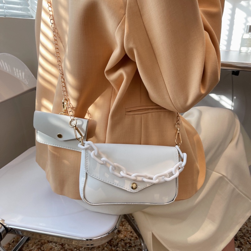 Túi Đeo Vai Một Bên Vai Màu Trơn Dây Xích Kiểu Hàn Quốc Cổ Điển Thời Trang Dành Cho Mẹ Và Bé