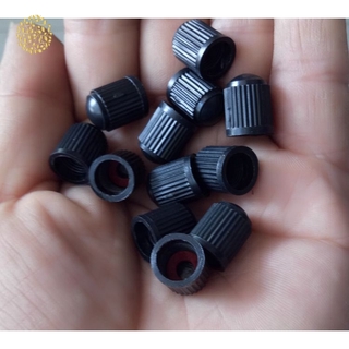 Set 8 Nắp Van Lốp Xe Đạp / Xe Hơi Hình Vòm Bằng Nhựa Màu Đen Có Vòng Cao Su
