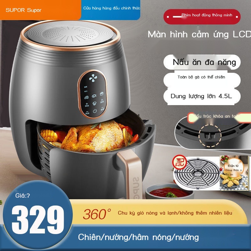 ♈Nồi chiên không khí Supor hộ gia đình Nồi chiên điện thông minh dung tích lớn 3.7L Lò nướng chảo không dầu ít chất béo