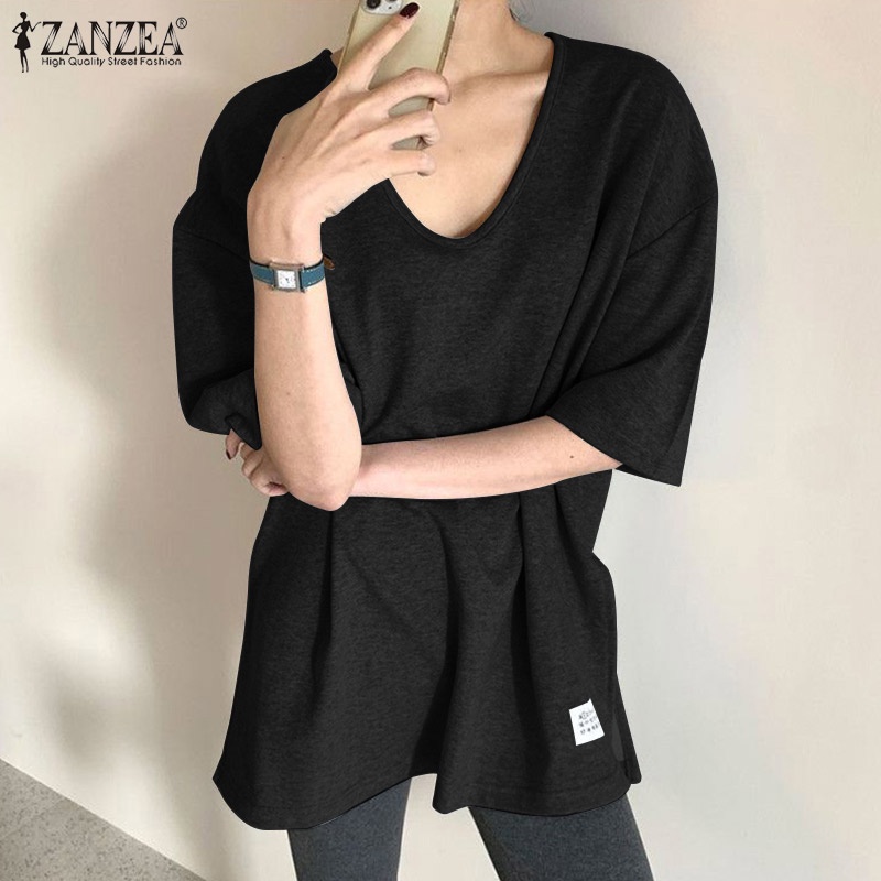 Áo thun Zanzea tay ngắn xẻ tà thời trang dành cho nữ