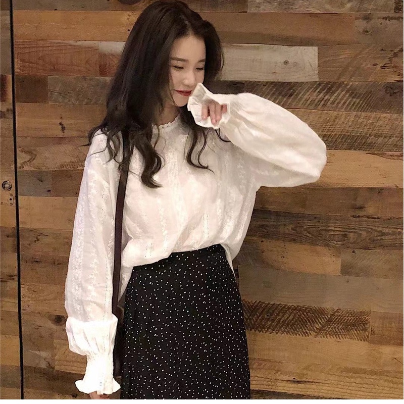 Áo Ren Cổ Tròn Dài Tay Thời Trang Mùa Xuân Hàn Quốc Dành Cho Nữ 2021