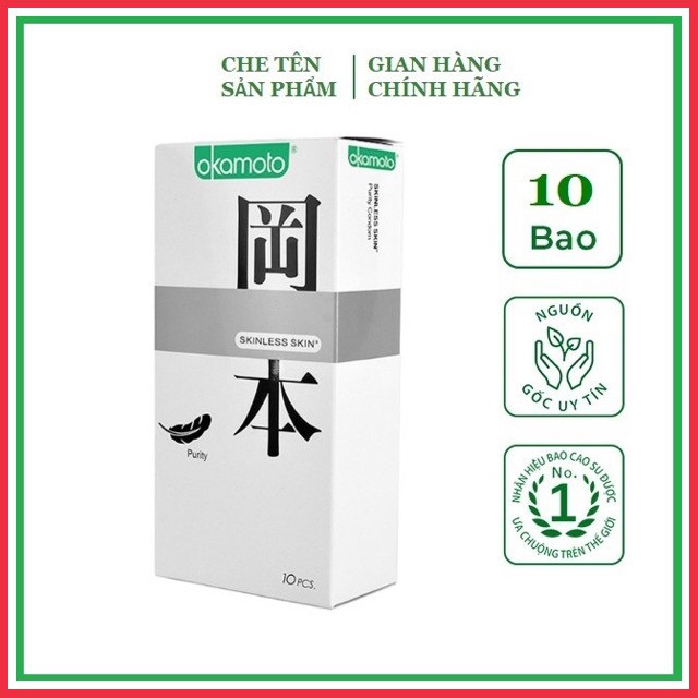 Bao Cao Su Siêu Mỏng Tinh Khiết Okamoto Purity Skinless Nhật Bản (Hộp 10C, hộp 3C)