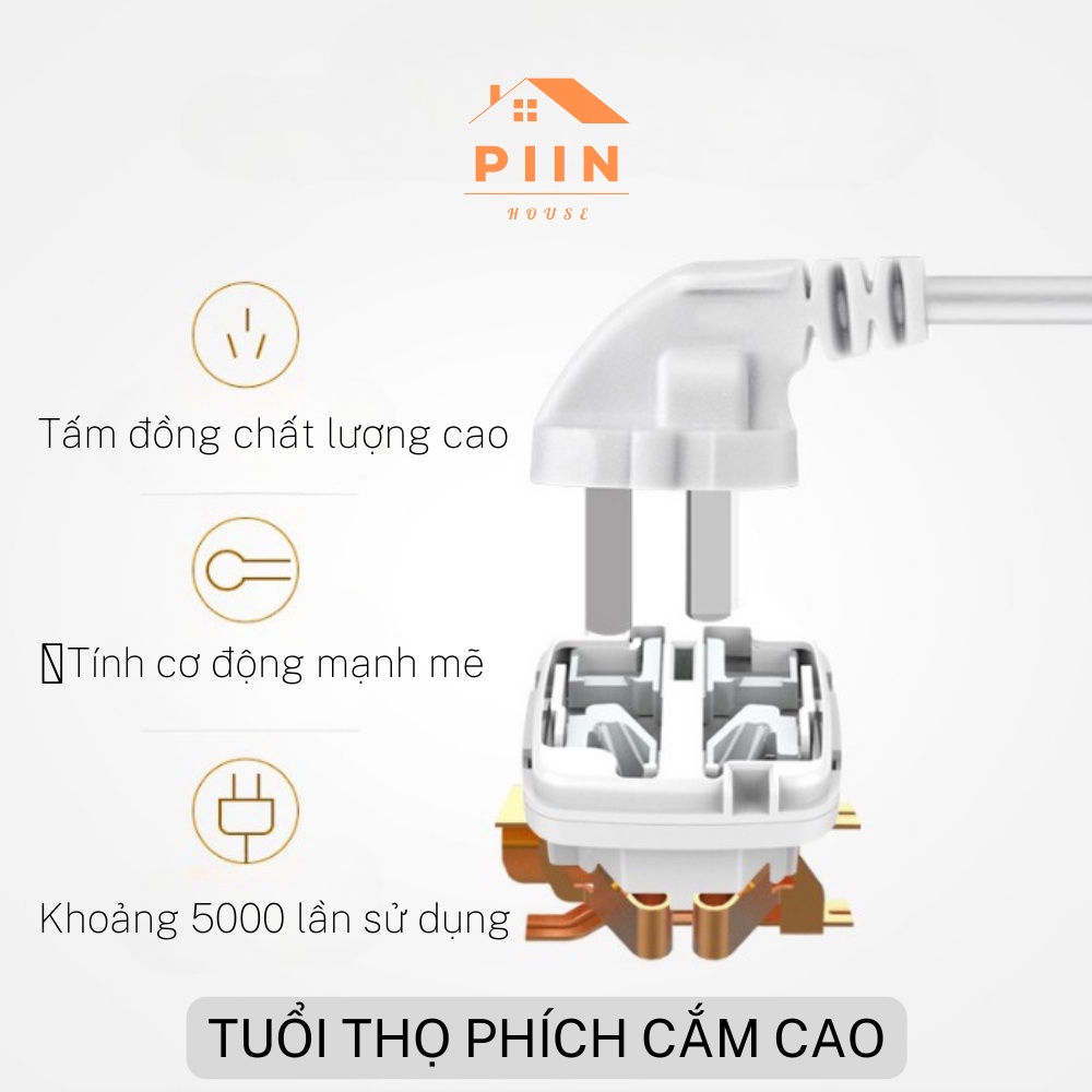Ổ cắm điện đa năng thông minh PIIN HOUSE 3 cổng USB, 3 nút nguồn an toàn tuyệt đối, tiết kiệm điện năng